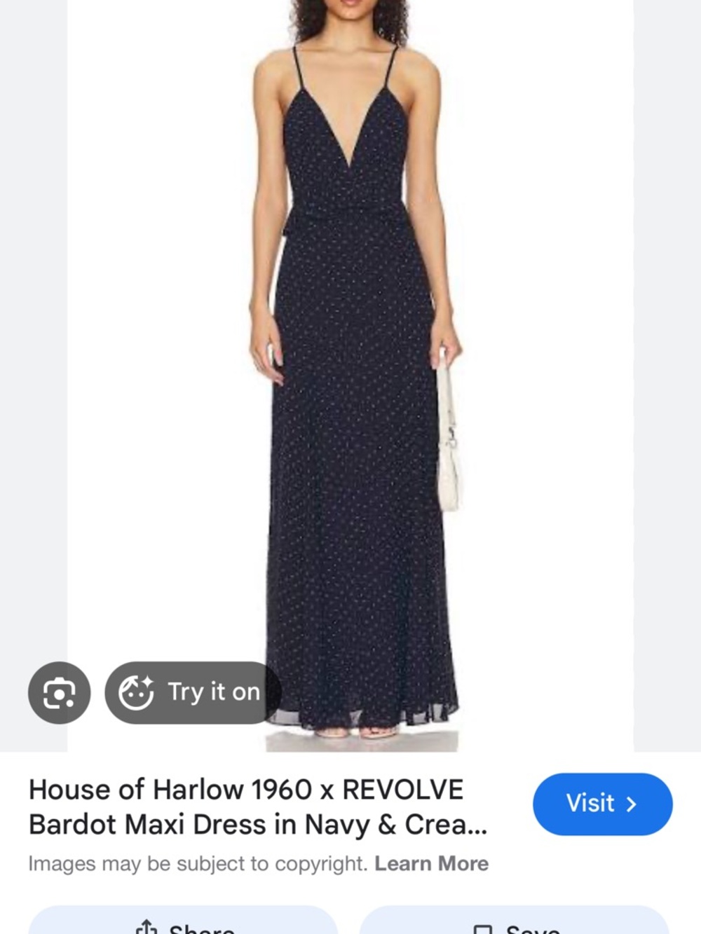 House of Harlow 1960 Navy Maxi Polka Dot V-Neck Dress